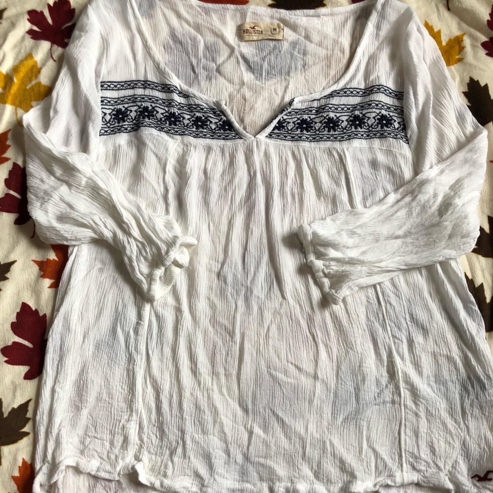 Hollister White Flowy Blouse